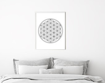 Sacred Geometry art, Sacred Geometry Poster, PRINTABLE art, wall art, bedroom art, living room wall art, Wall Art, black & white print