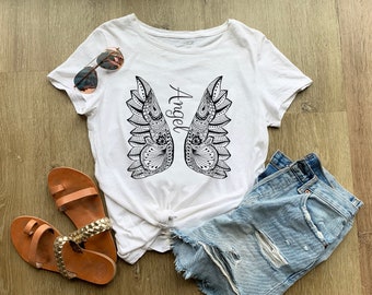 Camiseta Angel Wings, inspiradora, camiseta de ángel, camiseta angelical, regalos para ella, camiseta de algodón, camiseta gráfica