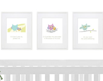 Baha'i Quote 3 print set, Owl Art, PRINTABLE art, Nursery decor, Nursery wall art, Kids art, Baby boy/girl nursery art, Baha'i Prayer print