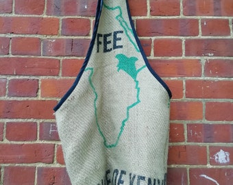 Coffee sack bag, cross body tote, upcycled