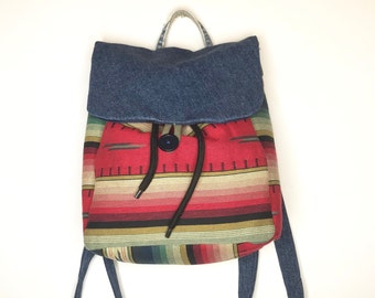 Aztec - Backpack Women - Upcycled - Recycled - Repurposed - Backpack Purse - Denim
