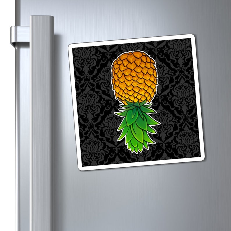 Upside Down Pineapple Hotel Door Magnet Black picture
