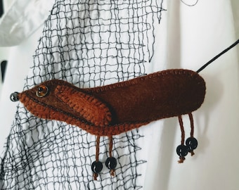 Handmade felt dachshund sausage dog brooch pin