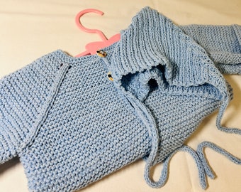 Newborn set, set for newborns in 0-3 months, hand-knitted from pure cotton in the color sky blue