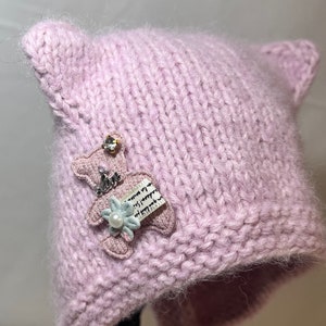 gestrickte Babymütze/Teddybär Mütze/Gechenk für Mädchen/Jungen flauschige Alpacawolle niedlich, süß.