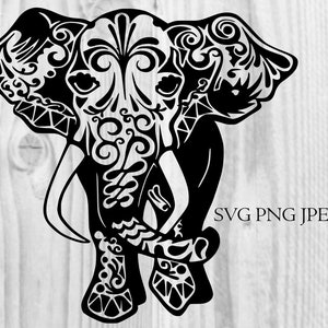 Elefante Mandala Clip Art para máquinas de corte Cricut silueta descarga Digital jpg png svg