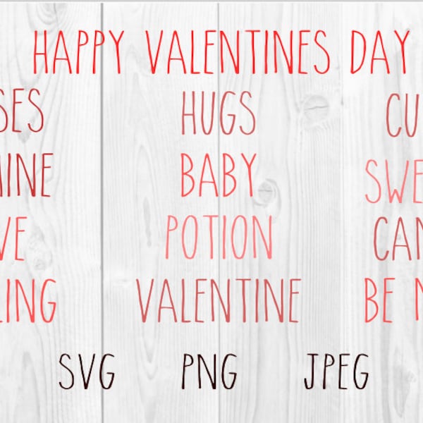 Fun Valentines Day Rae Dunn Inspired Farm Words SVG, Clip Art, Cut File Cricut, Silhouette, Printable, PNG, JPG, pdf, eps, dxf