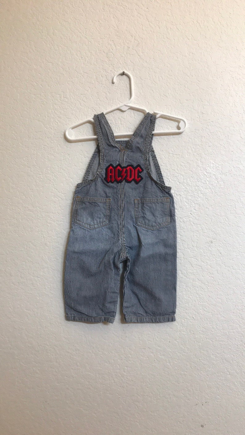 ACDC upcycled striped overalls baby unisex 3-6 months