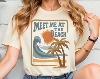 ビーチで会いましょうTシャツ レディース サマーグラフィックTシャツ、キュートなビーチシャツ、海岸沿いのバケーショントップス、海好きへのギフト、カジュアルビーチウェア