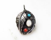 Navajo Vintage Sterling Silver Turquoise Coral MOP Pendant Brooch ETC2660