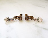 Vintage Miriam Haskell Signed Pink Art Glass Bead Dangle Earrings Clip Screw Back ETC5191