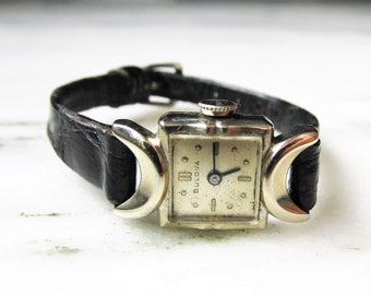 Estate Vintage 14K oro blanco 21 joya Bulova reloj de pulsera para mujer