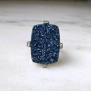 Blue Druzy .925 Sterling Silver Ring Sz 8 ETC6940