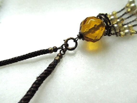 Antique Art Deco Gold Glass Bead & Pearl Long Nec… - image 5