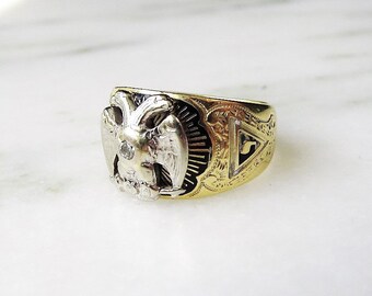 14K Mens 32nd Degree Scottish Rite Masonic Double Headed