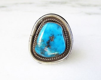 Old Pawn Navajo Turquoise Sterling Silver Vintage Handmade Ring ETC2595