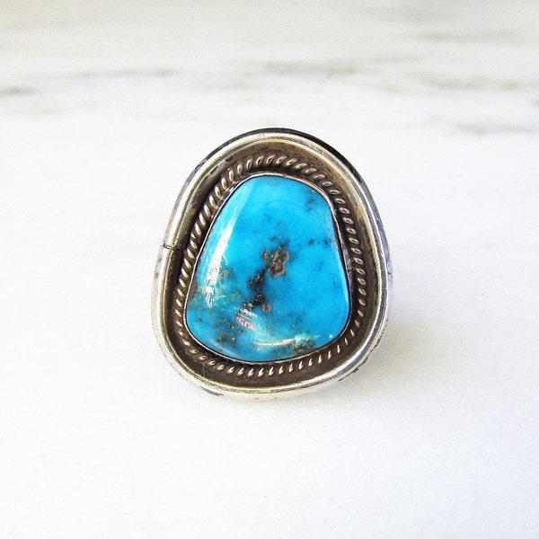 Old Pawn Navajo Turquoise Sterling Silver Vintage Handmade Ring ETC2595