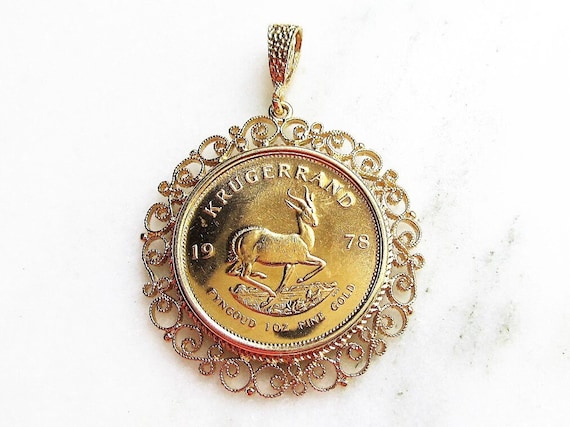1978 1 Rand South African Krugerrand Coin in 14K Yellow Gold Bezel