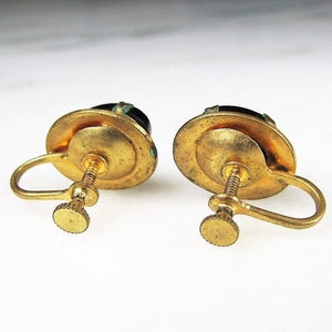 Art Deco Seed Pearl & Black Glass Gold Filled Vintage Screwback Earrings ETC1981 image 5