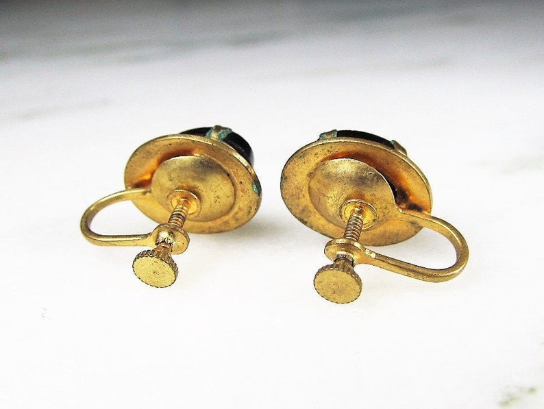 Art Deco Seed Pearl & Black Glass Gold Filled Vintage Screwback Earrings ETC1981 image 5