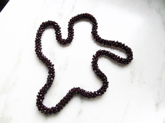 Vintage Garnet Strung Seed Bead Thick Heavy Neckl… - image 2