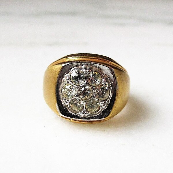 Vintage 18KT HGE Mens Rhinestone Ring Sz 7 ETC5842