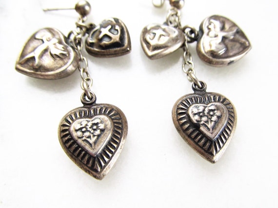 Vintage Sterling Silver Puffy Heart Anchor & Cupi… - image 2