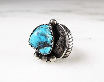 Vintage Navajo Sterling Silver Chunk Turquoise Nugget Ring ETC3125