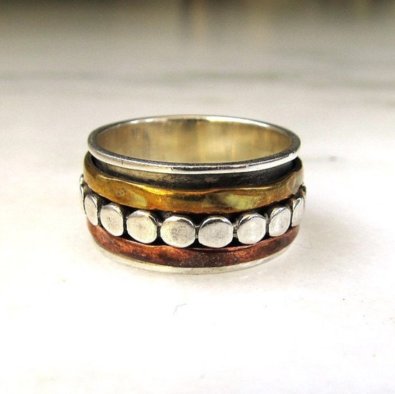 Vintage Sterling Silver YS Signed Copper Brass Spinner Band Ring