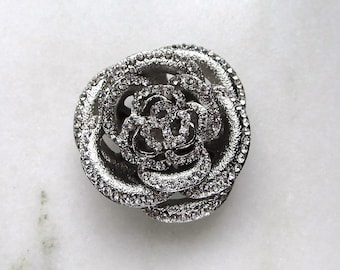 Vintage tono plata pavimenta AB cristal Rhinestone rosa broche por JHS ETC7450