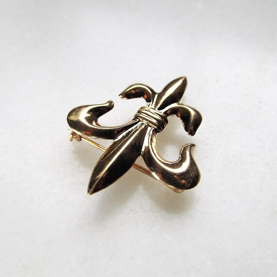 Vintage 10K Yellow Gold Fleur De Lis Brooch Pin E… - image 4