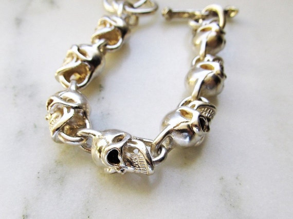Mens Heavy Sterling Silver Skull Link Toggle Clas… - image 4