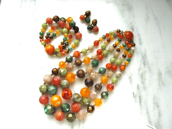 Vintage Kramer Signed Colorful Beaded 3 Piece Jew… - image 1