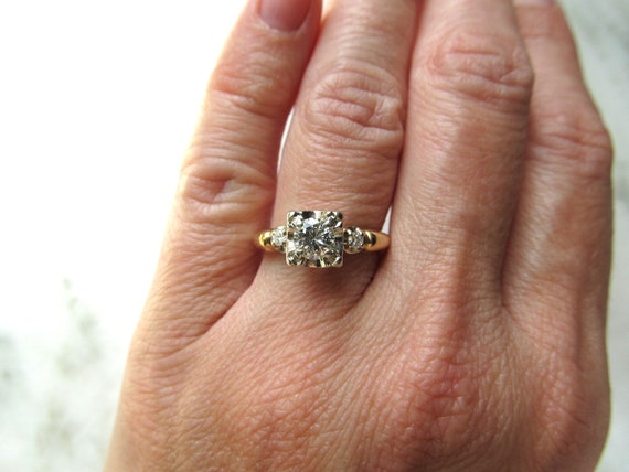 Vintage 14K Two Toned Diamond Engagement Ring Sz … - image 8