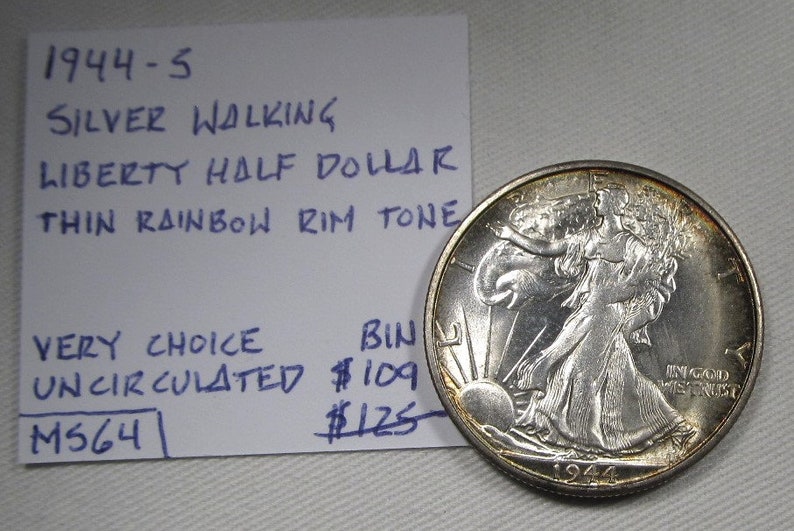 1944-S Silver Walking Liberty Half Dollar VCH UNC Coin AP441 image 2