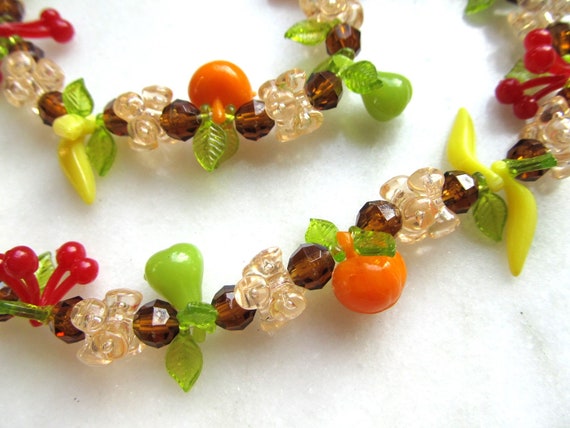 Vintage Fruit Salad Plastic Bead Necklace 30" Lon… - image 2