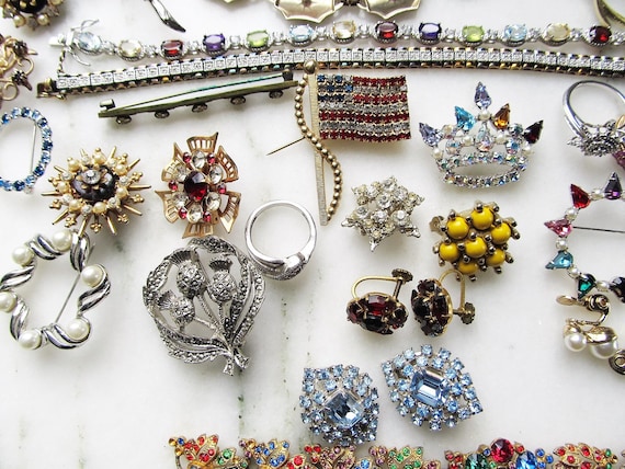 Vintage Rhinestone Costume Jewelry Lot Sterling D… - image 7