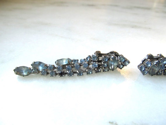 Vintage Pale Blue Rhinestone Necklace w/ Matching… - image 8