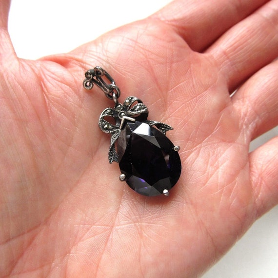 Vintage Sterling Silver Dark Purple Glass & Marca… - image 7