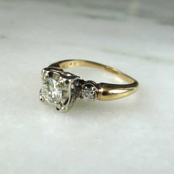 Vintage 14K Two Toned Diamond Engagement Ring Sz … - image 2