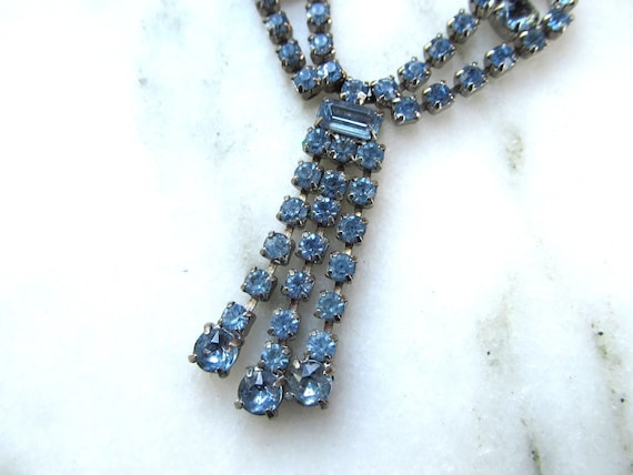 Vintage Pale Blue Rhinestone Necklace w/ Matching… - image 2