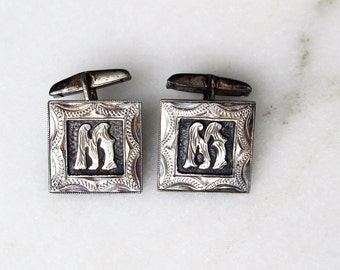 Mexico Sterling Silver Monogram Mens Cuff Links