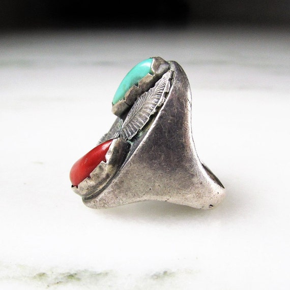 Vintage Signed VC Zuni Turquoise & Coral Mens Ste… - image 5