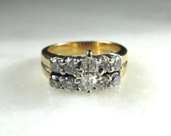 Vintage 14K Two Tone Gold .86tcw Diamond Bridal Ring Set Sz 5 ETC8947