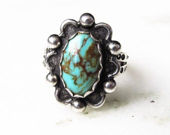 Estate Navajo Natural Kingman Turquoise Sterling Silver Handmade Ring ETC1344