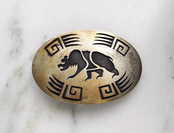 Estate Vintage Hopi Overlay Bear Sterling Silver … - image 1