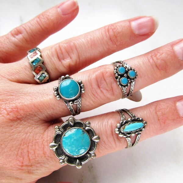 Vintage Bell Trading Post 925 Sterling Silver Turquoise Handmade Rings ETC5557