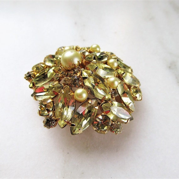 Estate Alice Caviness Vintage Yellow Rhinestone &… - image 5