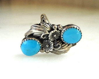 Vintage RB Sterling Silver Turquoise Navajo Ring Sz 6 1/4 ETC8292