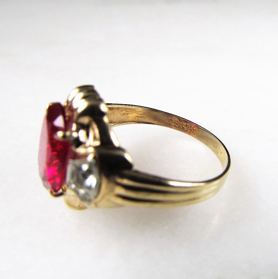 Antique 10K Otsby-Barton Red Glass Stone Ring Sz … - image 4